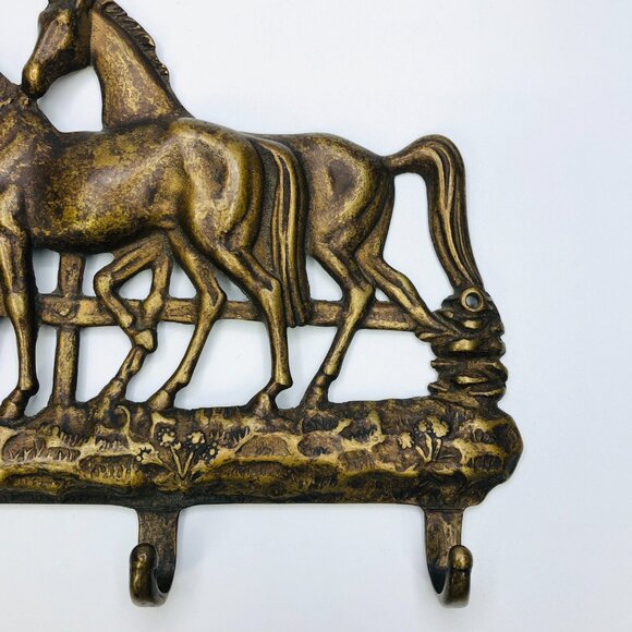 Vintage Brass Wall Hanging Hooks Country Ranch Horses Key Holder- Entryway Decor - Picture 6 of 12